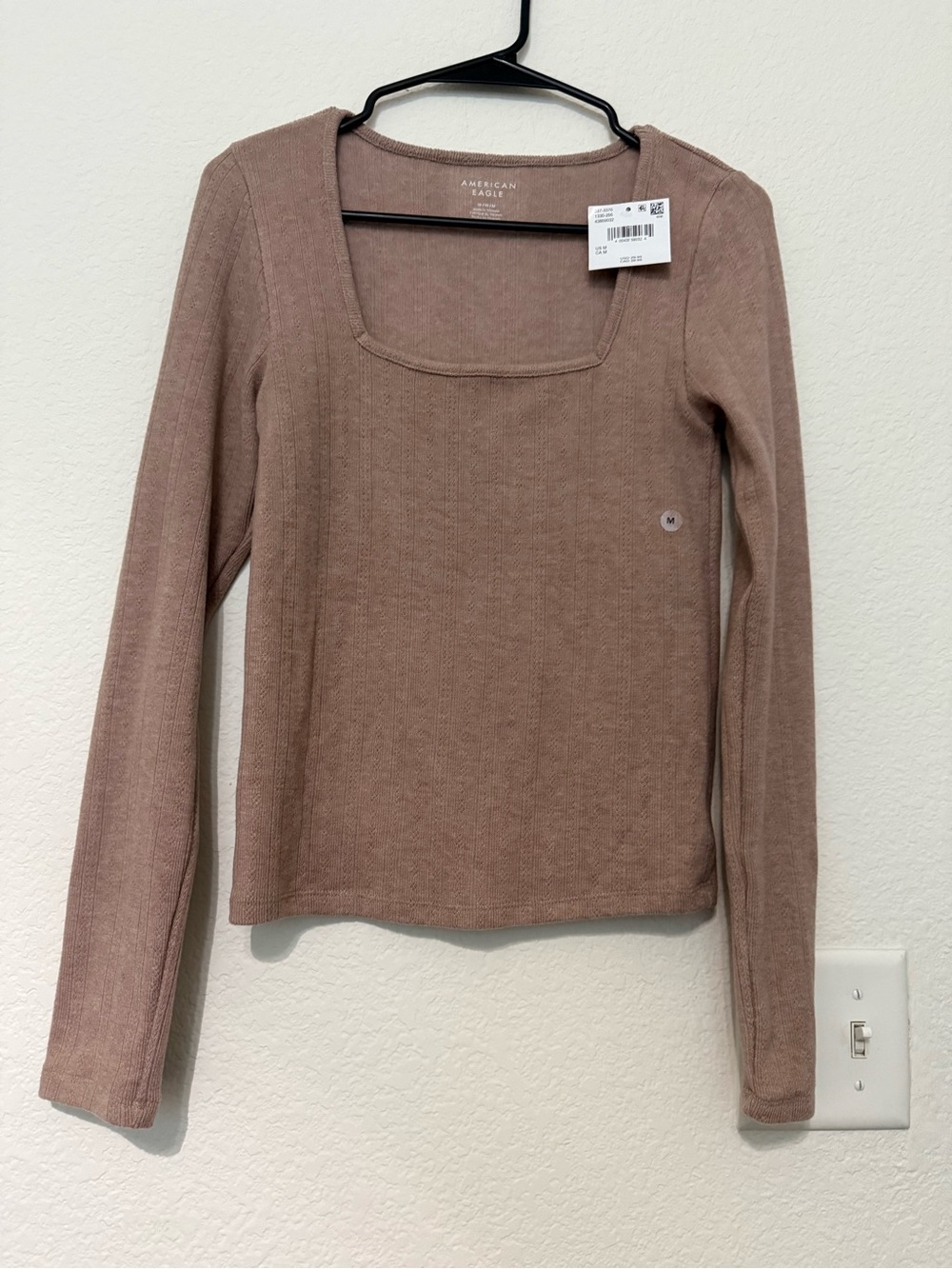 NWT American Eagle Outfitters Brown Soft Long-Sleeve Square Neck Top